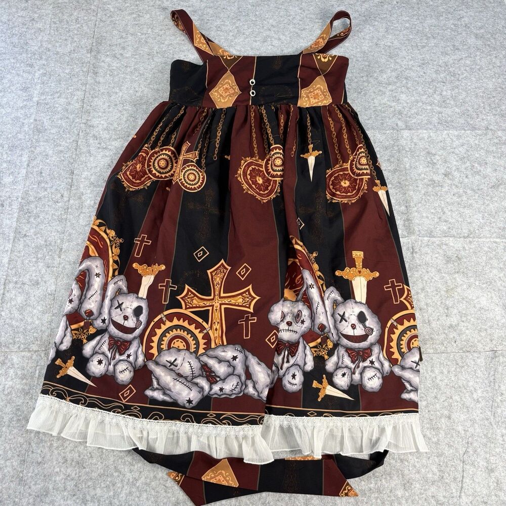 Cross Rabbit Gothic Lolita JSK Dress Womens M Bunny Cross Print Halloween Black